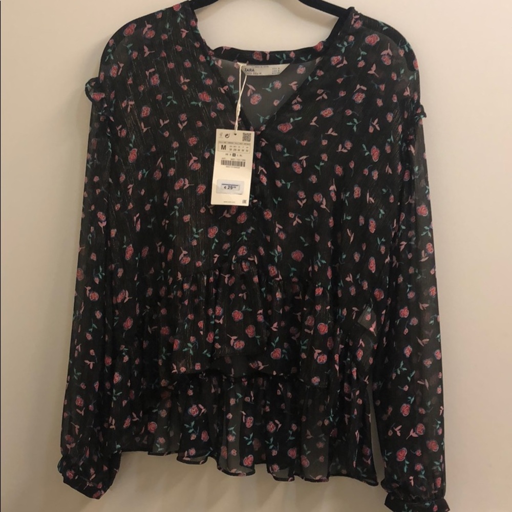 BRAND NEW ZARA Sheer black blouse SIZE M